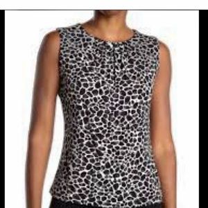 Calvin Klein Black/White Animal Print Sleeveless Blouse Size L